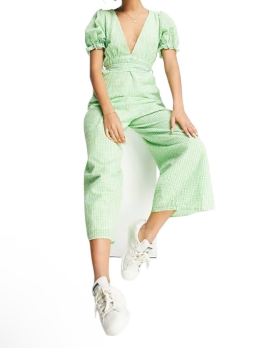 Charlie Holiday Green Checkered Jumpsuit Size 2